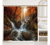 Autumn Waterfall Shower Curtain, Rustic Orange Brown Nature Bathroom Decor, Fall Seasonal Modern Art Waterproof Fabric Shower Curtain with Hooks 72x72 Inch