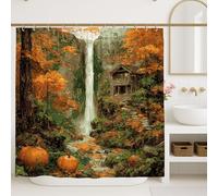 Autumn Waterfall Shower Curtain, Vibrant Orange Forest Landscape Bathroom Decor, Fall Seasonal Rustic Home Aesthetic Fabric Shower Curtain with Hooks 72x72 Inch