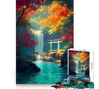 Autumn Waterfall with Torii Gate Hard Jigsaw Puzzle for Adults 1000 Pieces Smart Challenge Leisure Escape Fine Lock Thoughtful Gift (38x26cm)