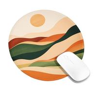 Autumn Waves Abstract Landscape Mouse Pad, Warm Orange Green Modern Art Non-Slip Computer Mousepad, Stylish Gaming Desk Mat for Home & Office Round