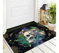 Autumn Welcome Door Mat,Golden Green Symbol Skull Fantasy Art Front Door Outdoor Doormat Outside Entrance Porch Non Slip Rubber Rug Fall Halloween Thanksgiving Farmhouse Decor,60X90Cm
