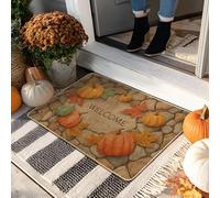 Autumn Welcome Doormat, Orange Pumpkin and Leaf Entrance Decoration, Outdoor and Indoor Entrance Mat, Waterproof Rubber Front Mat, Non-Slip, Dust-proof, Easy to