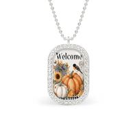 Autumn Welcome Pumpkins Sunflower Rectangle Pendant Necklace Silver Women Jewelry Alloy Keychain Tag Jewelry