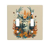 Autumn Wildlife Light Switch Cover Plates, Brown Antique Deer Art for Forest Decor, Thermoplastic Device Mount Wall Plates, Standard Size Double Toggle