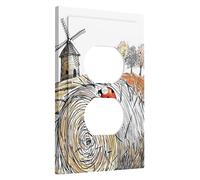 Autumn Winnowing Light Switch/Outlet Covers, Colorful Fall Countryside Scene, Hand Drawn Wall Plates for Home Decor, Thermoplastic, Standard Size Single Duplex Outlet
