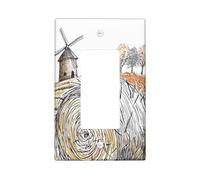 Autumn Winnowing Light Switch/Outlet Covers, Colorful Fall Countryside Scene, Hand Drawn Wall Plates for Home Decor, Thermoplastic, Standard Size Single Rocker