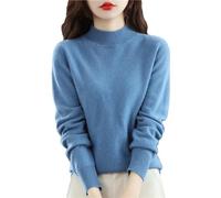 Autumn Winter 100% Merino Wool Sweaters Woman's Long Sleeve Half Turtleneck Jumper Knitted Cashmere Pullover Blue