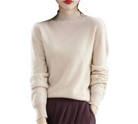 Autumn Winter 100% Merino Wool Sweaters Woman's Long Sleeve Half Turtleneck Jumper Knitted Cashmere Pullover Beige