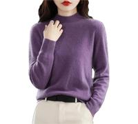 Autumn Winter 100% Merino Wool Sweaters Woman's Long Sleeve Half Turtleneck Jumper Knitted Cashmere Pullover Violet