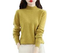 Autumn Winter 100% Merino Wool Sweaters Woman's Long Sleeve Half Turtleneck Jumper Knitted Cashmere Pullover Yellow