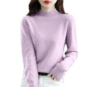 Autumn Winter 100% Merino Wool Sweaters Woman's Long Sleeve Half Turtleneck Jumper Knitted Cashmere Pullover Lavender