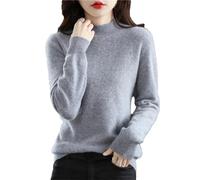 Autumn Winter 100% Merino Wool Sweaters Woman's Long Sleeve Half Turtleneck Jumper Knitted Cashmere Pullover Gray