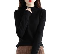 Autumn Winter 100% Merino Wool Sweaters Woman's Long Sleeve Half Turtleneck Jumper Knitted Cashmere Pullover Black