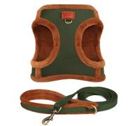 Autumn Winter 3-layer Fleece Warm Cushion Nylon Dog Walking Harness Leash Set For Small And Medium Dogs Shiba Inu Pug,Green,S