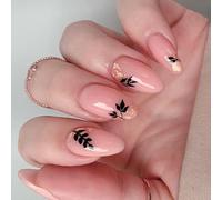 Autumn Winter Black False Nails Press On Artificial Nails For Parties Daily Use Easy Application Black Leaf Glitters Press On Nail