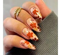 Autumn Winter Brown Floral Press On Nails Fake Reusable Artificial Small Flower Design For Daily Small Flower Design Press On