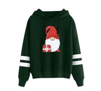 Autumn Winter Christmas Hoodies for Women UK Casual Loose Dwarf Gonk Print Cropped Jumpers Sweatshirts Plus Size Lightweight Warm Hoodies Going Out Tops Streetwear Loungerwear Funny (62-Dark Green, S)