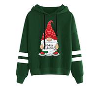 Autumn Winter Christmas Hoodies for Women UK Casual Loose Dwarf Gonk Print Cropped Jumpers Sweatshirts Plus Size Lightweight Warm Hoodies Going Out Tops Streetwear Loungerwear Green