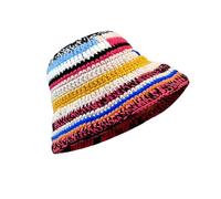 Autumn Winter Colored Handmade Striped Knitted Bucket Hats Versatile Crochet Thick Women Fisherman Hats(Blue 4)