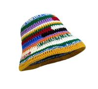 Autumn Winter Colored Handmade Striped Knitted Bucket Hats Versatile Crochet Thick Women Fisherman Hats(Style 1)
