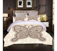 Autumn Winter Duvet Cover Zipper Closure 3D Colorful Glowing Flying Butterfly Vintage Insect Specimen Bedding Set Super Soft Microfiber Girls Bed Linen Bedclothes (Beige,Double 3 Pcs)