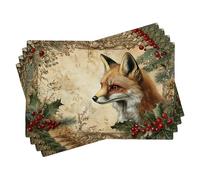 Autumn Winter Fox Placemats Set of 4, Rustic Woodland Decorative Place mats for Dining Table, Non-Slip Washable Indoor Outdoor Festive Placemats 18x12 Inch
