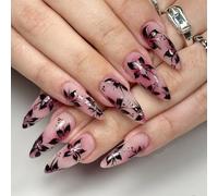 Autumn Winter Glossy Flower Faux Nails Long Stilettos 24pc Shining Comfortable French Glittering