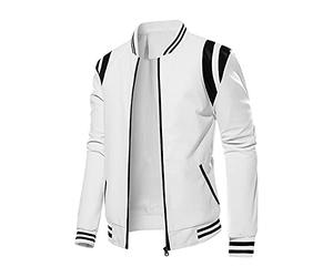 Autumn Winter Jacket Men Solid Color Long Sleeve Stand Collar Fashion Warm Leather Jacket Men 18, White, L