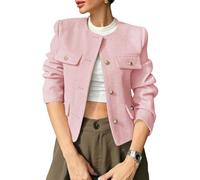 Autumn Winter New Women's Tweed Short Blazer with Buttons, Commuting Style, Fashionable and Versatile (Pink,L)