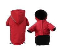 Autumn/Winter Pet Dog Waterproof Warm Coat Cotton Hooded Jacket Face Small Dogs Cat Reflective Clothing (Red, L)