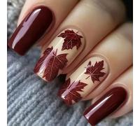 Autumn Winter Press On Nails Set Of 24 Glossy Leaf Design Easy Application Comfort Fit Autumn Maple Leaf Nail
