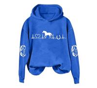 Autumn Winter Pullover Tops Hoodie Cotton Women Hoodies For Womens Fall Fashion 2025 Horse Heart Print Crewneck Shirts Causal Plus Size Horse Lover Outfits Casual Styles Loose Design Pull-On (Blue, S)