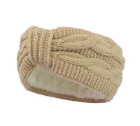 Autumn Winter Thicken Knitting Wide Headband For Women Plush Lined Headwrap Turban Hairbands Keep Warm Female Ear Warmers(Beige)