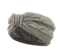 Autumn Winter Thicken Knitting Wide Headband For Women Plush Lined Headwrap Turban Hairbands Keep Warm Female Ear Warmers(Light Grey)