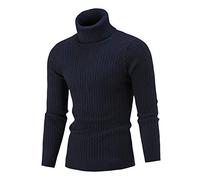 Autumn, Winter Turtleneck Pullover Jumper for Men Navy Solid Color - Full Length Long Sleeve - High Roll Neck - Stretch - Cable, Rib Weave - Warm - Pull on - Work Knitwear