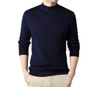 Autumn, Winter Turtleneck Pullover Jumper for Men Navy Solid Color - Full Long Sleeve - High Roll Neck - Classic Fit - Ribbed - Thick - Pull on - Work Knitwear