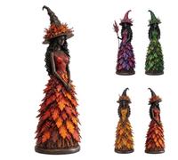 Autumn Witch Figurine, Fall Halloween Decor Resin Statue for Shelf (Saffron)
