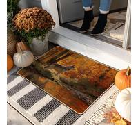 Autumn Wolf Doormat, Orange Forest Entrance Mat for Indoor & Outdoor Use, Rustic Decor, Rubber Non-Slip Water-Resistant Dust Control Doormats, Easy Maintenance 29x17 Inch