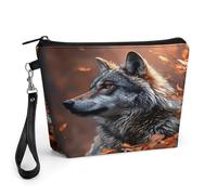 Autumn Wolf Gaze Durable Autumn Wolf Gaze Durable Makeup Bag for Women, Small PU Vegan Leather Cosmetic Bag with Zipper & Wrist Strap, Water-Resistant Travel Toiletry Pouch, Cute Purse Organizer, Gift