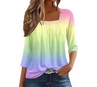 Autumn Womens Clothes A Solid Color T Shirt with A Square Neck for Ladies A Casual Pleated Loose and Flowing Three Quarter Sleeve Top Comfy Black Tshirt Long Sleeve White top Size 26