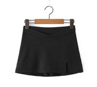 Autumn Women's Short Skirt A-Line Skirt Skirt Slit Mini Skirt Short Skirt-Black-L