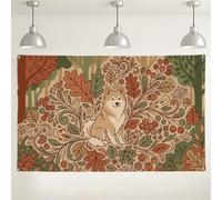 Autumn Woodland Dog Decor Backdrop Banner 71x43 Inch | Autumn Foliage, Photography Backdrop, Rustic Woodland Theme, Fanciful Botanical Art, Warm Harvest Tones