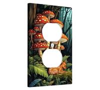 Autumn Woodland Light Switch Cover Plates/Outlet Covers, Orange Spotted Mushrooms and Fawn Decoration, Thermoplastic Wall Plates, Standard Size Single Duplex Outlet