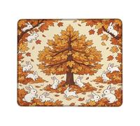 Autumn Woodland Rabbit Scene Small Mouse Pad | Maple Leaf Patterns, Woodland Animal Theme, Seasonal Desk Accessory, Nature-inspired Illustration