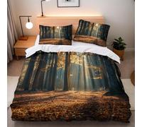 Autumn Woodland Super King Size Duvet Cover Sets Landscape Bedding Soft Breathable Microfiber 3D Quilt Covers 260x220 cm with Zipper Closure and 2 Pillowcases b-7054