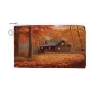 Autumn Woods Cabin Coin Purse Mini Pouch Change Wallet with Keychain Portable Change Wallet Canvas Coin Bag