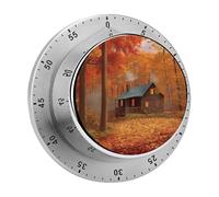 Autumn Woods Cabin Kitchen Timer with Loud Alarm 60-Minute Magnetic Countdown Reminder for Cooking Stainless Steel Visual Wind Up Timer