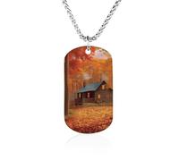 Autumn Woods Cabin Necklace Gift for Girlfriend Boyfriend, Long Chain Pendant Custom with Picture, Personalized Necklace Gift for Christmas Anniversary Family Birthday Valentine's Day
