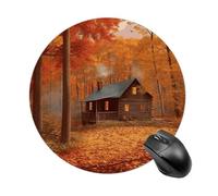 Autumn Woods Cabin Round Mouse Pad 7.8 Inch, Portable Gaming Mouse Mat with Non-Slip Rubber Base & Smooth Surface, Waterproof Mousepad for PC, Laptop, Computer, Office, Home