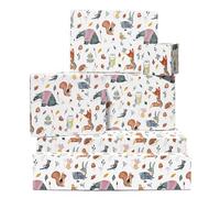 Autumn Wrapping Paper - 6 Sheets Of Gift Wrap - Woodland Animals - White Wrapping Paper For Men Women Kids - Comes With Stickers - Recyclable - By Central 232